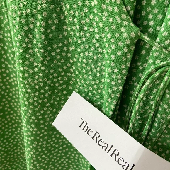 Reformation Green Wrap Polka Dot Mini Dress - Picture 6 of 7
